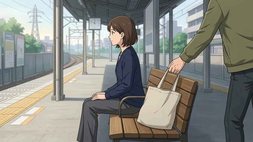 駅でバッグを盗もうとする人物