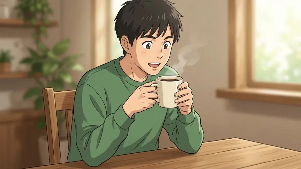 コーヒーを飲んで活力を取り戻す男性