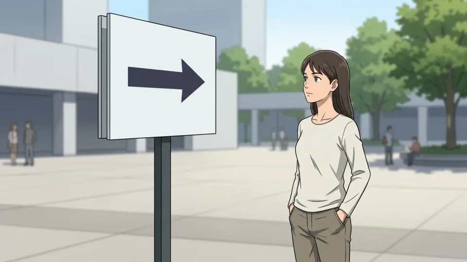 明確な方向を示す矢印の標識を見る人