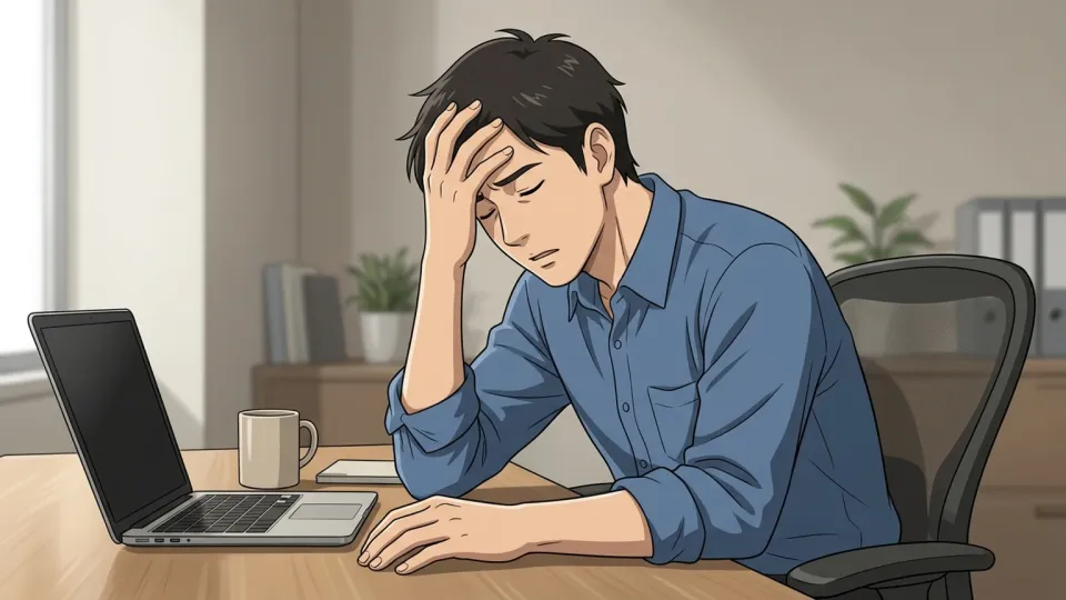 仕事の負担に苦しむ男性のイラスト