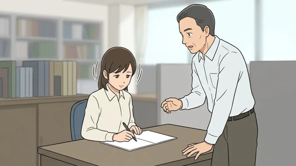 オフィスで上司の指示を受ける女性社員