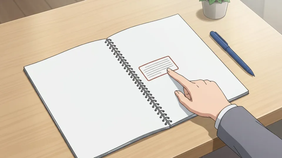 書類の特定の小節を指差している手