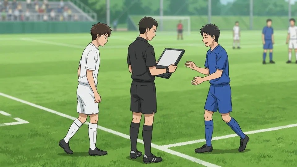 サッカーの選手交代の様子