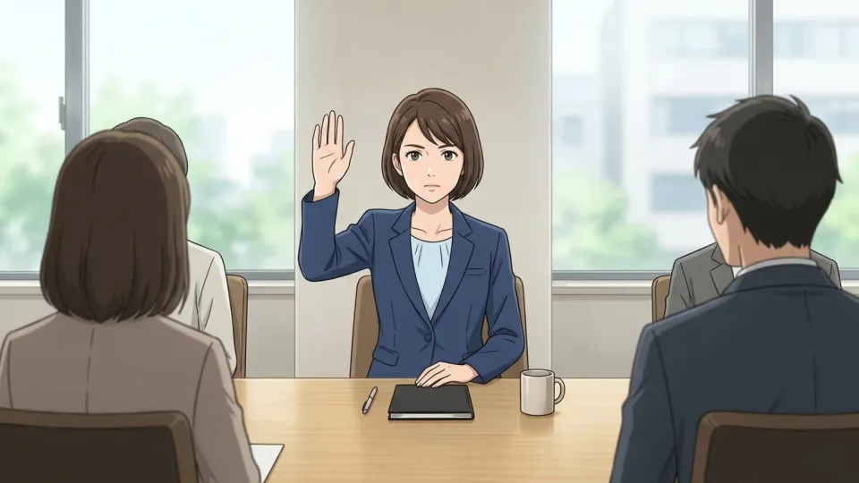 会議で提案をする女性
