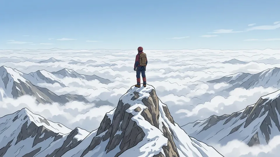 山の頂上に到達した登山家