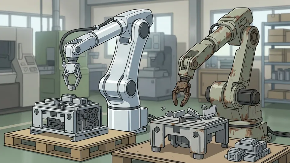 技術的優位性を示す先進的な機械ロボットの様子