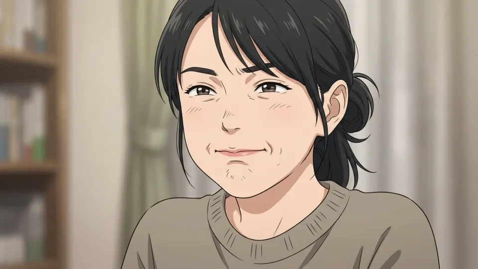 笑いをこらえる女性の顔