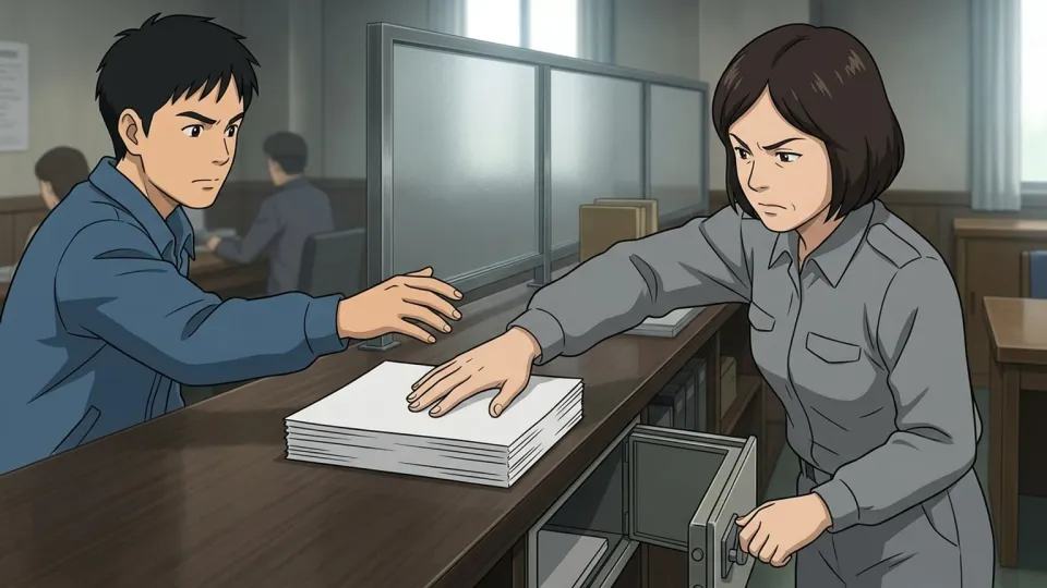 書類を隠す手