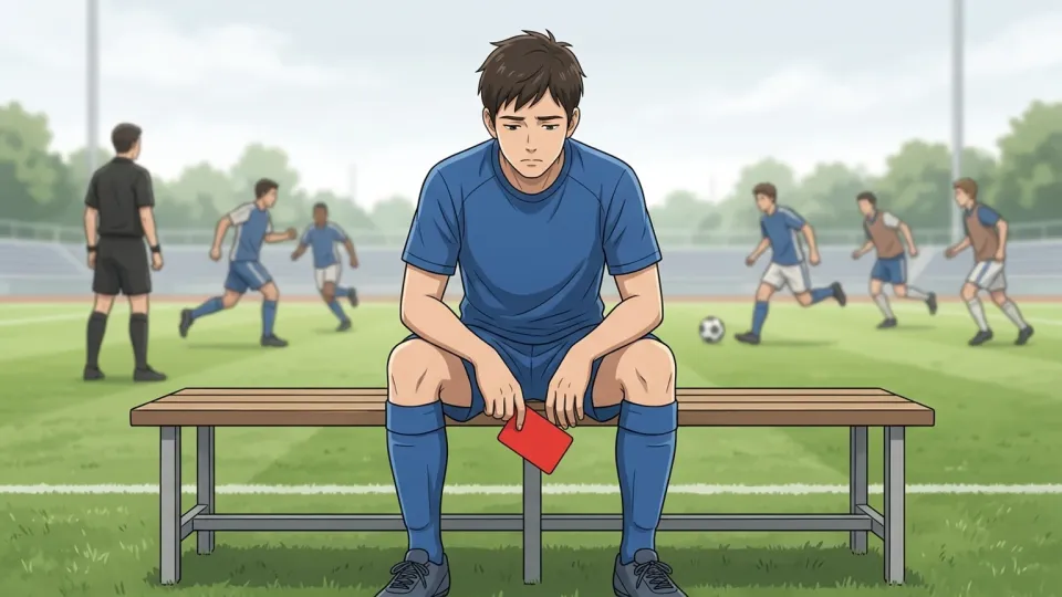 試合からの出場停止処分を受ける選手のイラスト