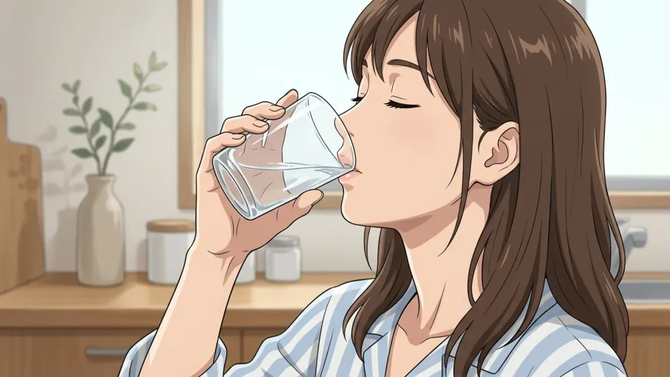 水を飲み込む女性