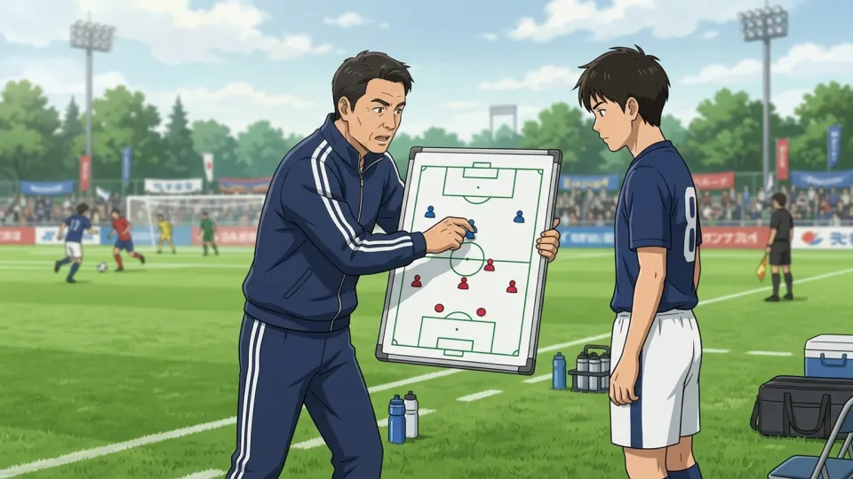 戦術的な変更を指示する監督