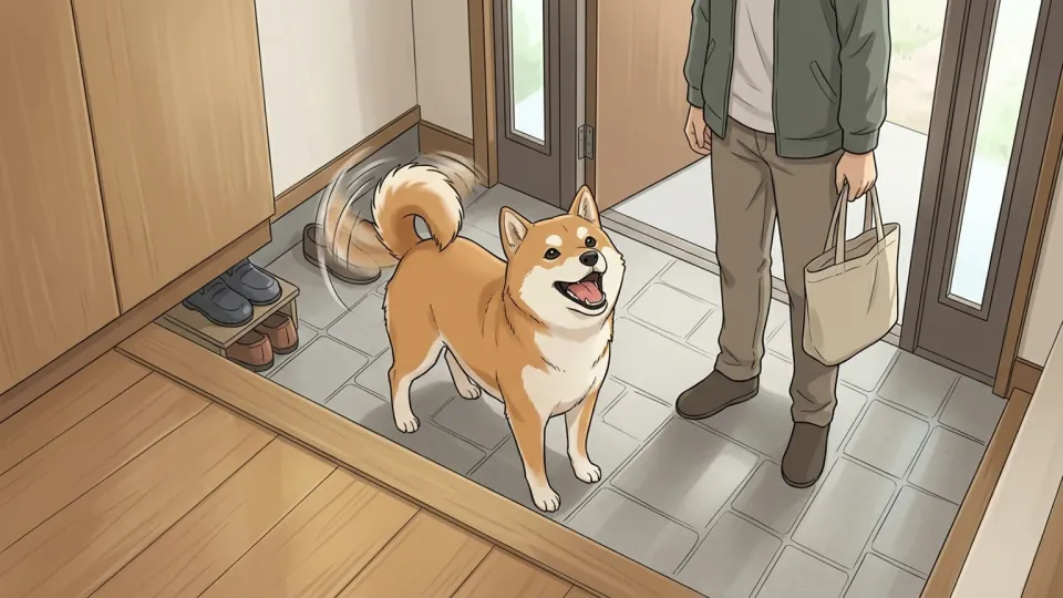 嬉しそうに尾を振る犬