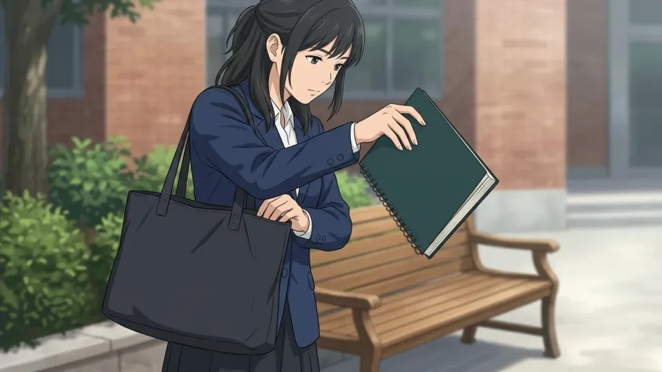 女性がバッグからノートを取り出す