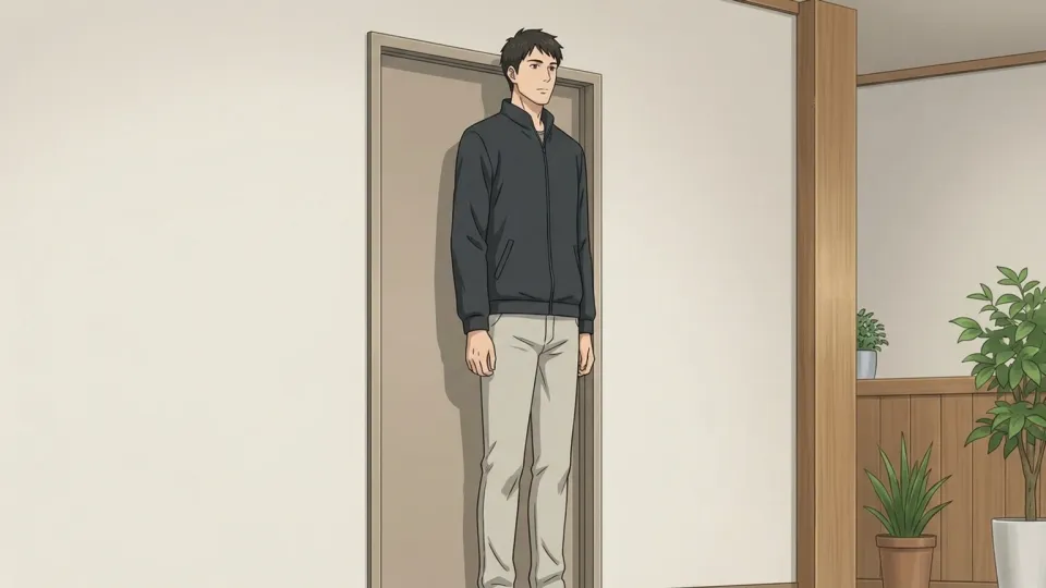 オフィスの入り口のそばに立つ背の高い男性