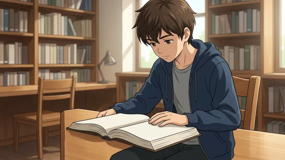 図書館で本を読む10代の若者