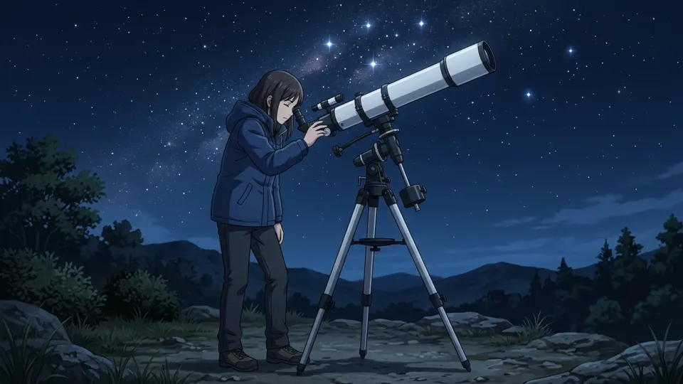 望遠鏡を使って星を観察する人