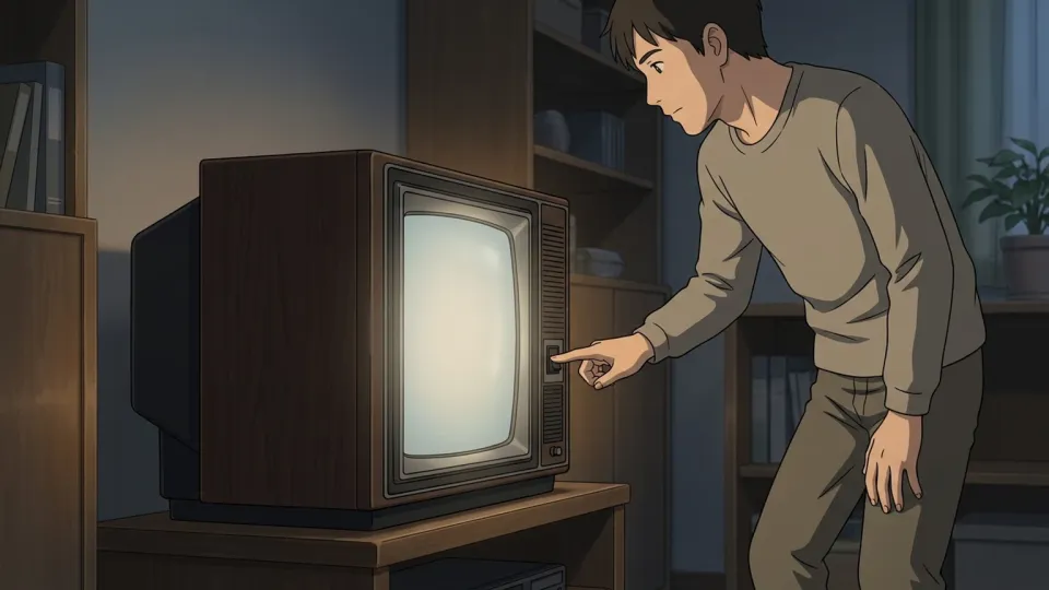 テレビの電源を入れる男性