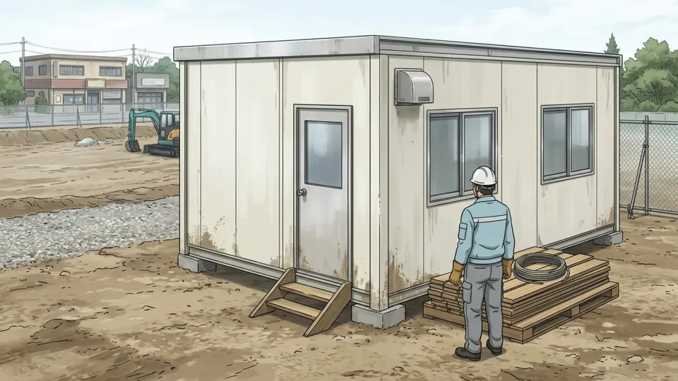 仮設のオフィス建物のイラスト
