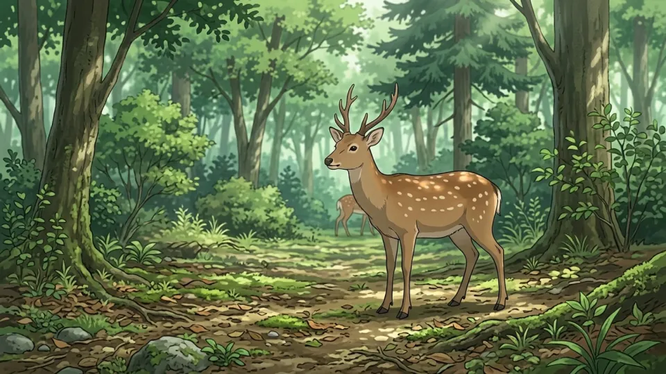 森の地面に立つ陸生動物
