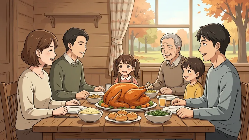 感謝祭の食卓を囲む家族