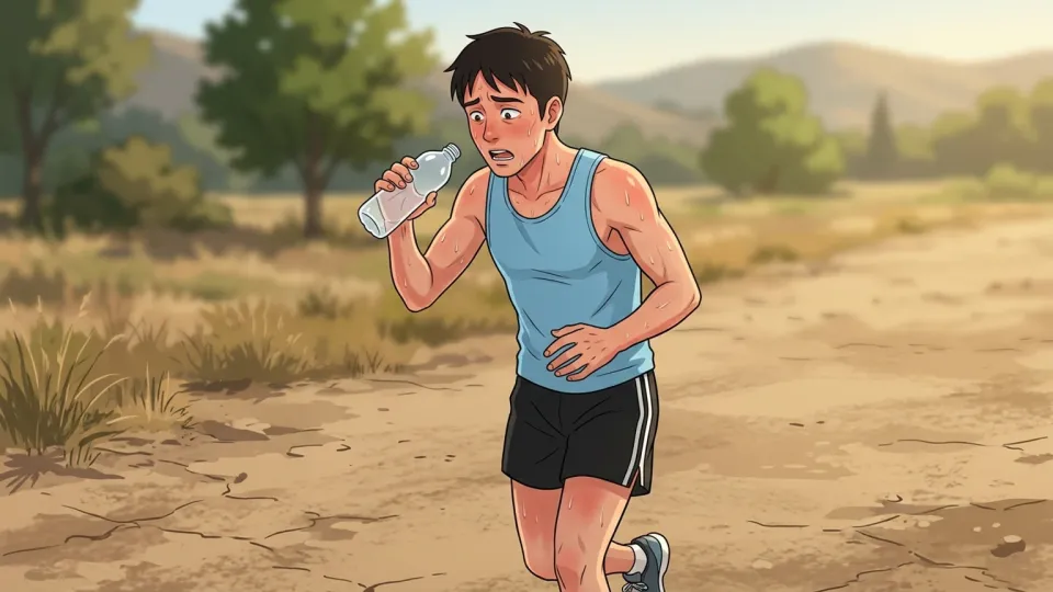 走った後にのどが渇いた男性の画像