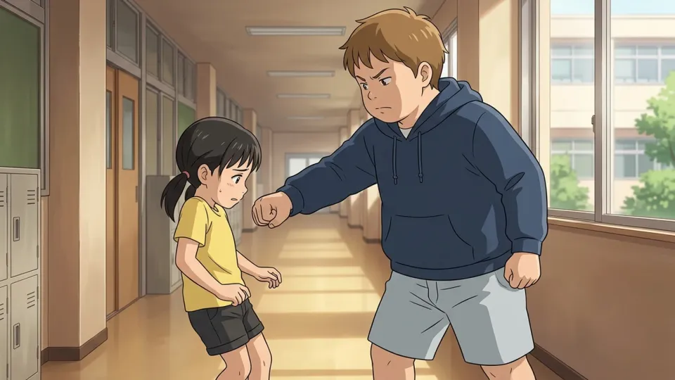 いじめっ子が小さな子供を威圧している場面