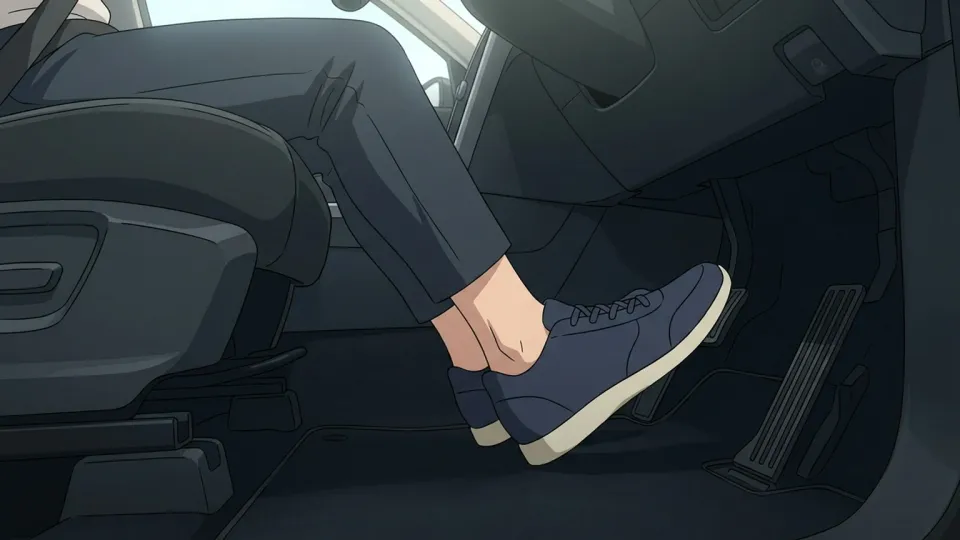 車内でアクセルペダルを踏み込む足