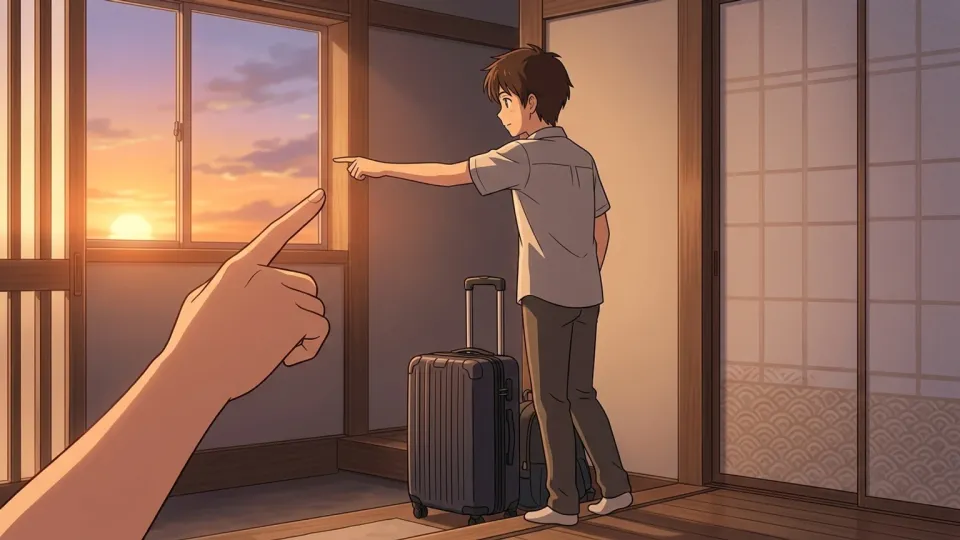 翌日の日付を指す手と旅行かばん