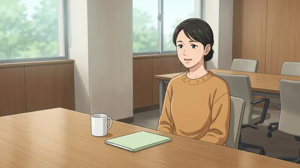 会議で落ち着いた口調で話す女性