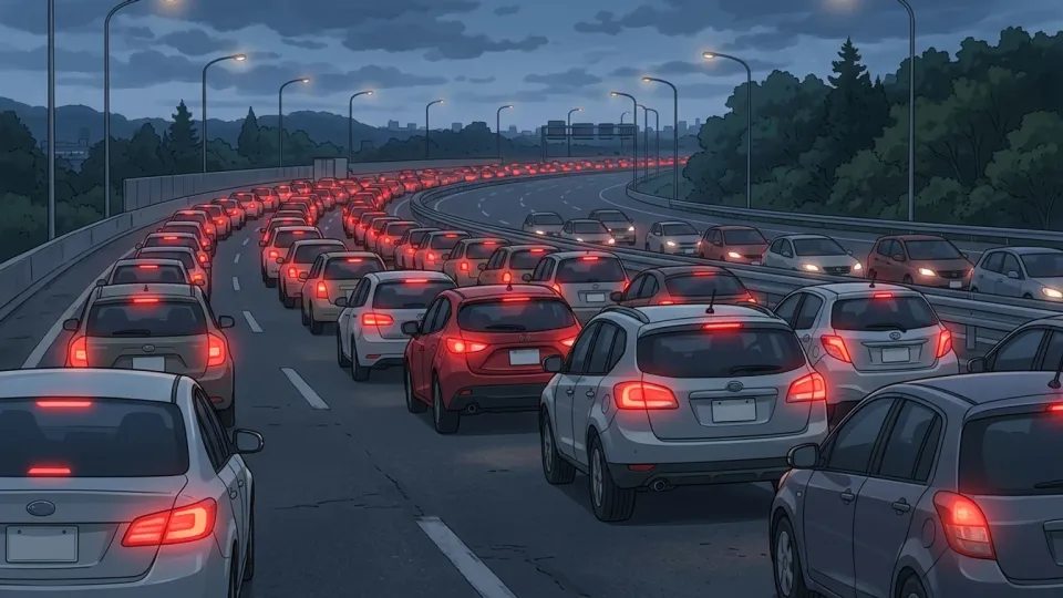 道路が車で渋滞している様子