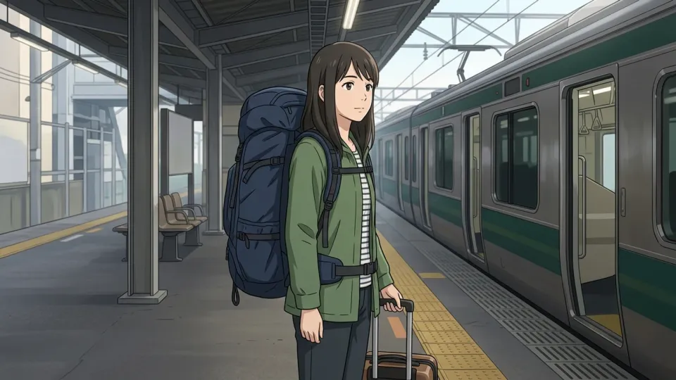 駅にいる旅行者のイラスト