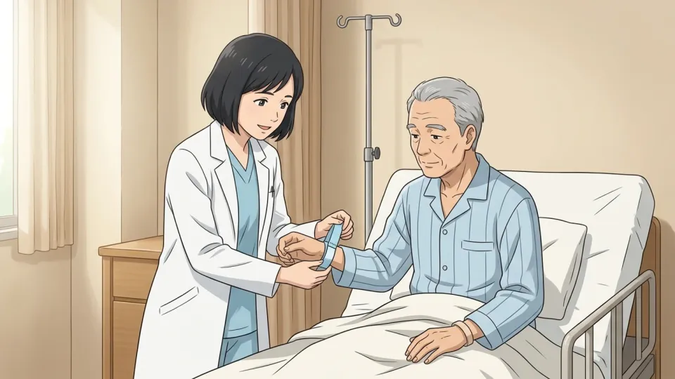 患者が医師から治療を受けている場面