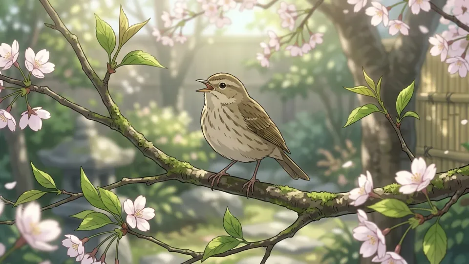 庭の木で鳴く小鳥