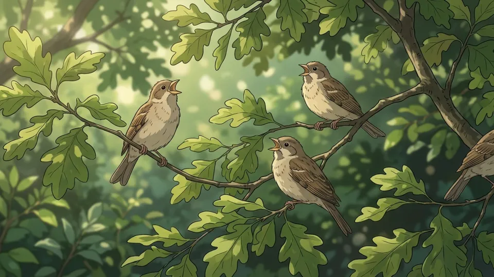庭の木々でさえずる小さな鳥たち