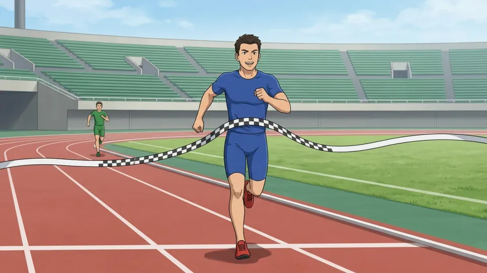 競技場でトロフィーを掲げる無敵のチームの選手たち