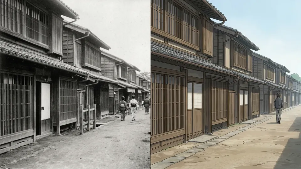 50年前から変わらない古い家並みが続く日本の町並み