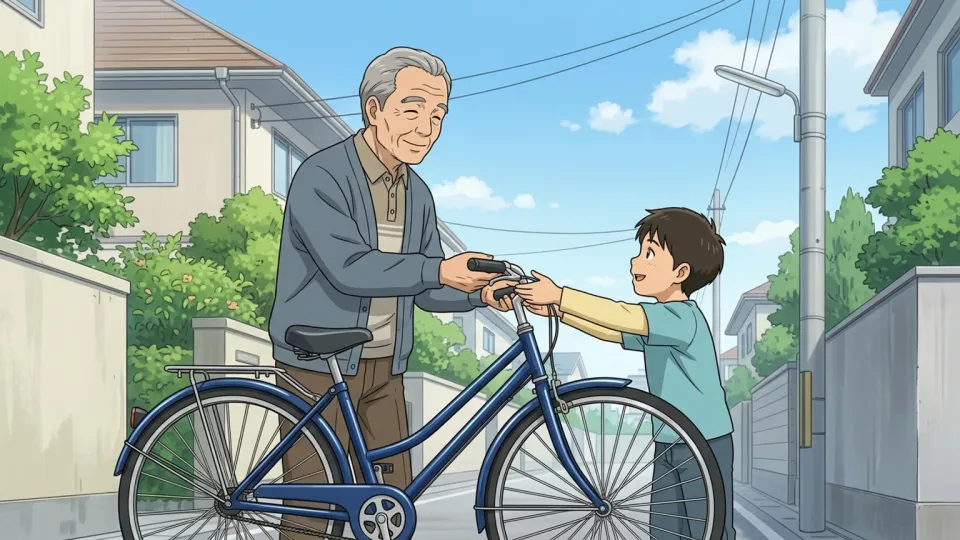 自転車をプレゼントするおじ