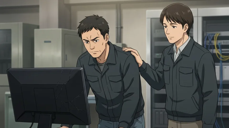 懸念を示して同僚になぐり出されている男性