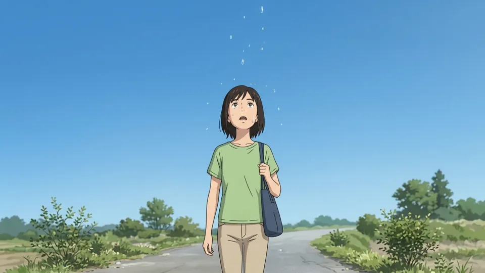 予期せぬ雨に驚く人