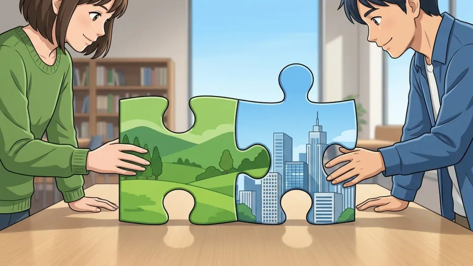 2つのピースが合わさって1つになる様子