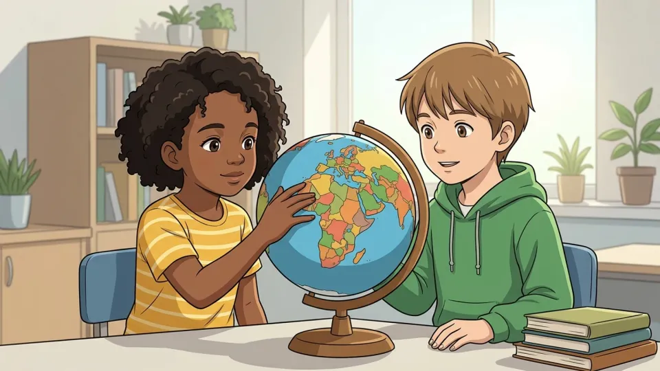 世界中の子どもたちが仲良く学んでいる場面