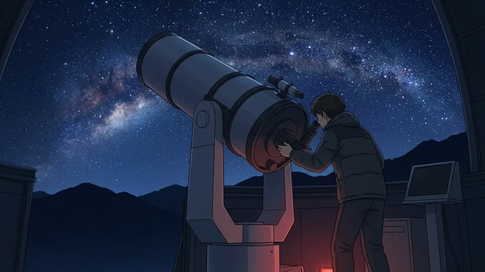 望遠鏡で星空を観測する科学者