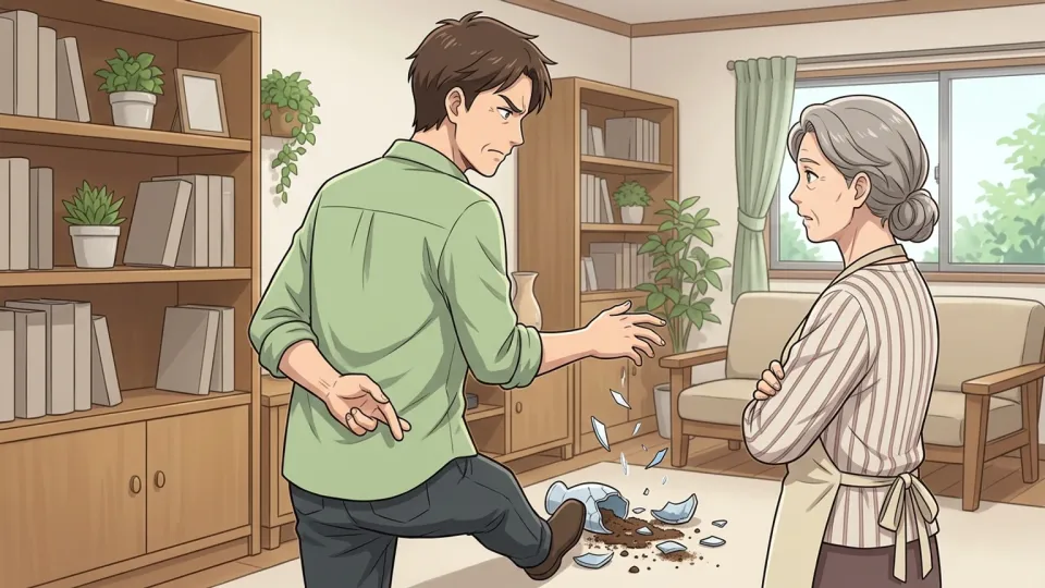 男性が首を横に振って主張が事実ではないことを示している場面