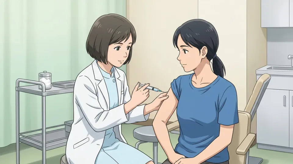 女性が腕に予防接種を受けている様子