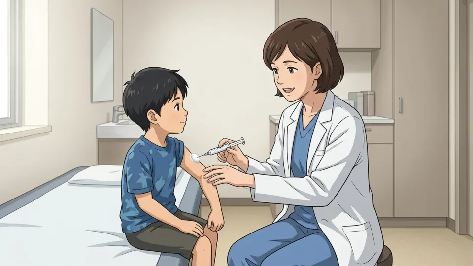 医師が子供にワクチンを接種する様子