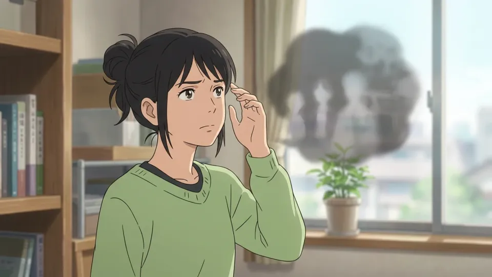 曖昧な記憶を思い浮かべる女性