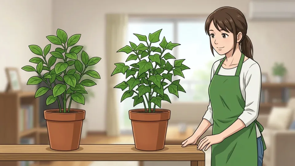 通常の植物と異なる形をした変異種の植物のイラスト