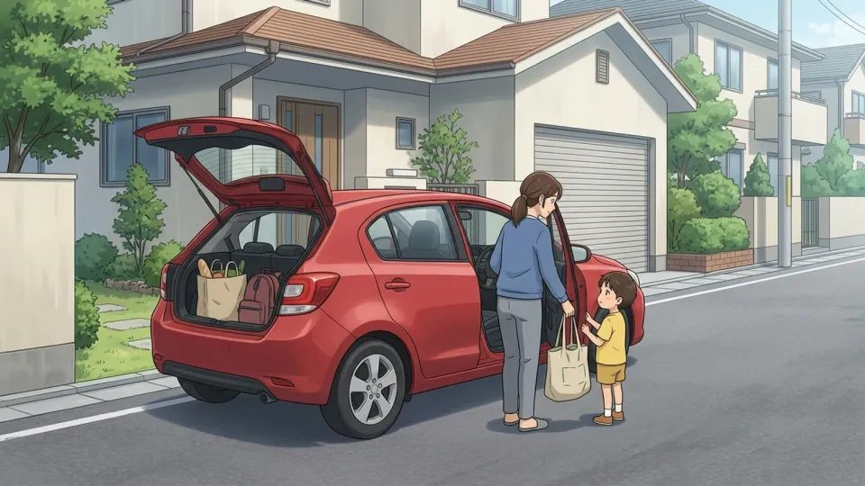 家の前に停車する自動車