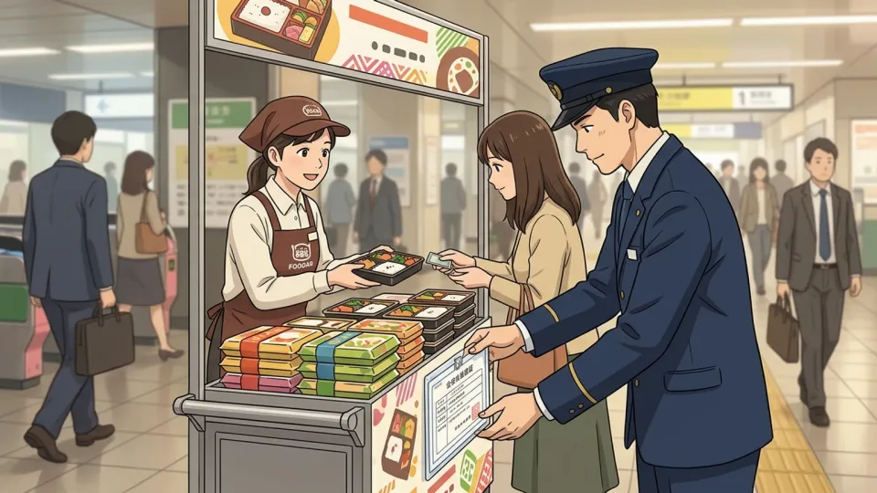 許可証を掲示して駅構内で食品を販売する事業者