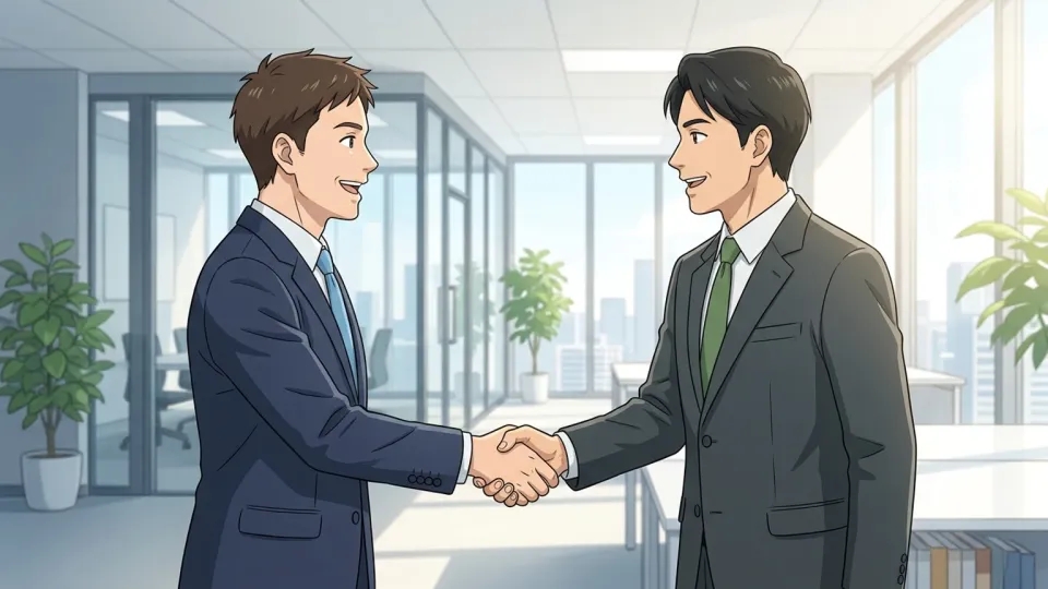 二人のビジネスパーソンが握手をしているイラスト